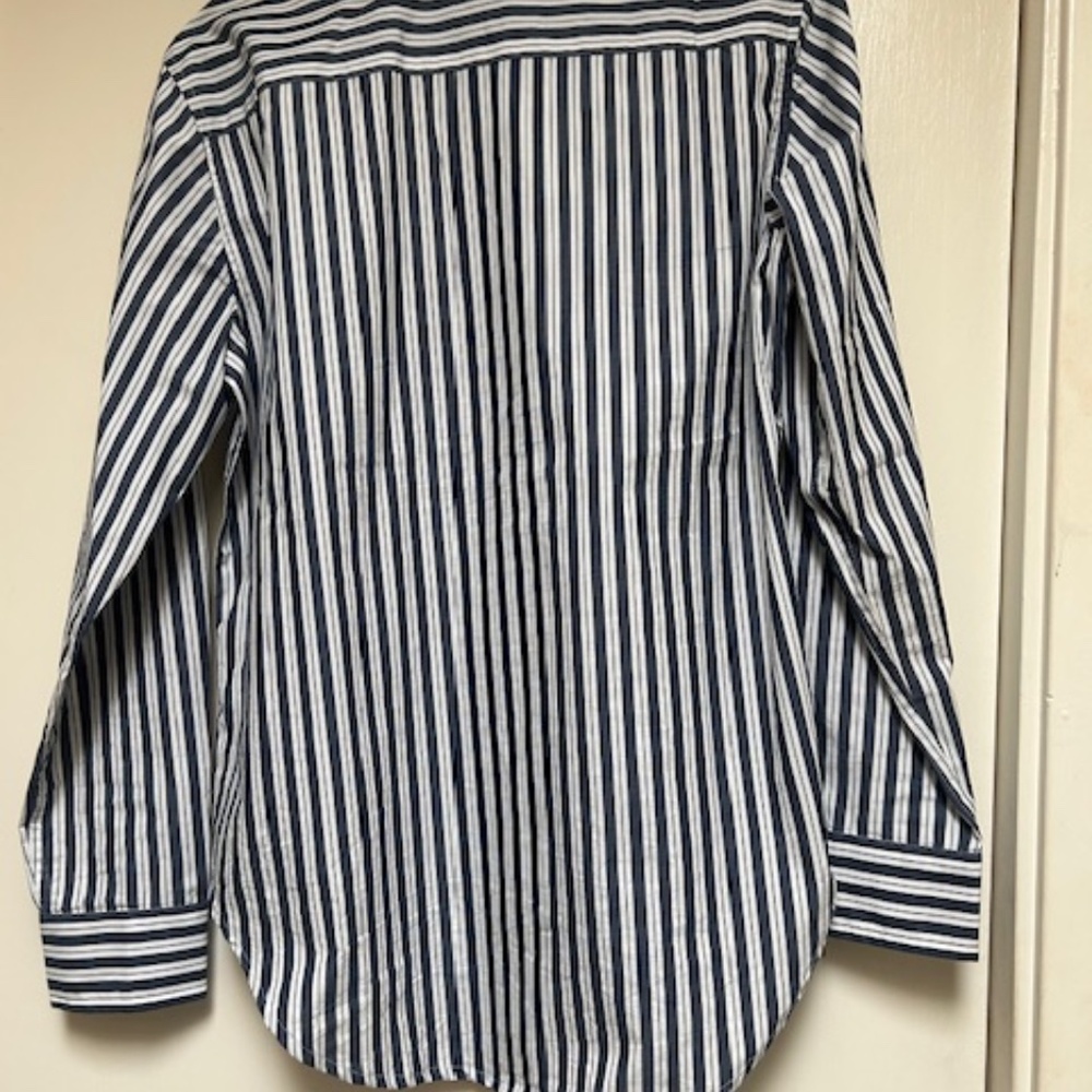 Quince Navy and White Vertical Stripe Button-Down Shirt - Picture 5 of 7